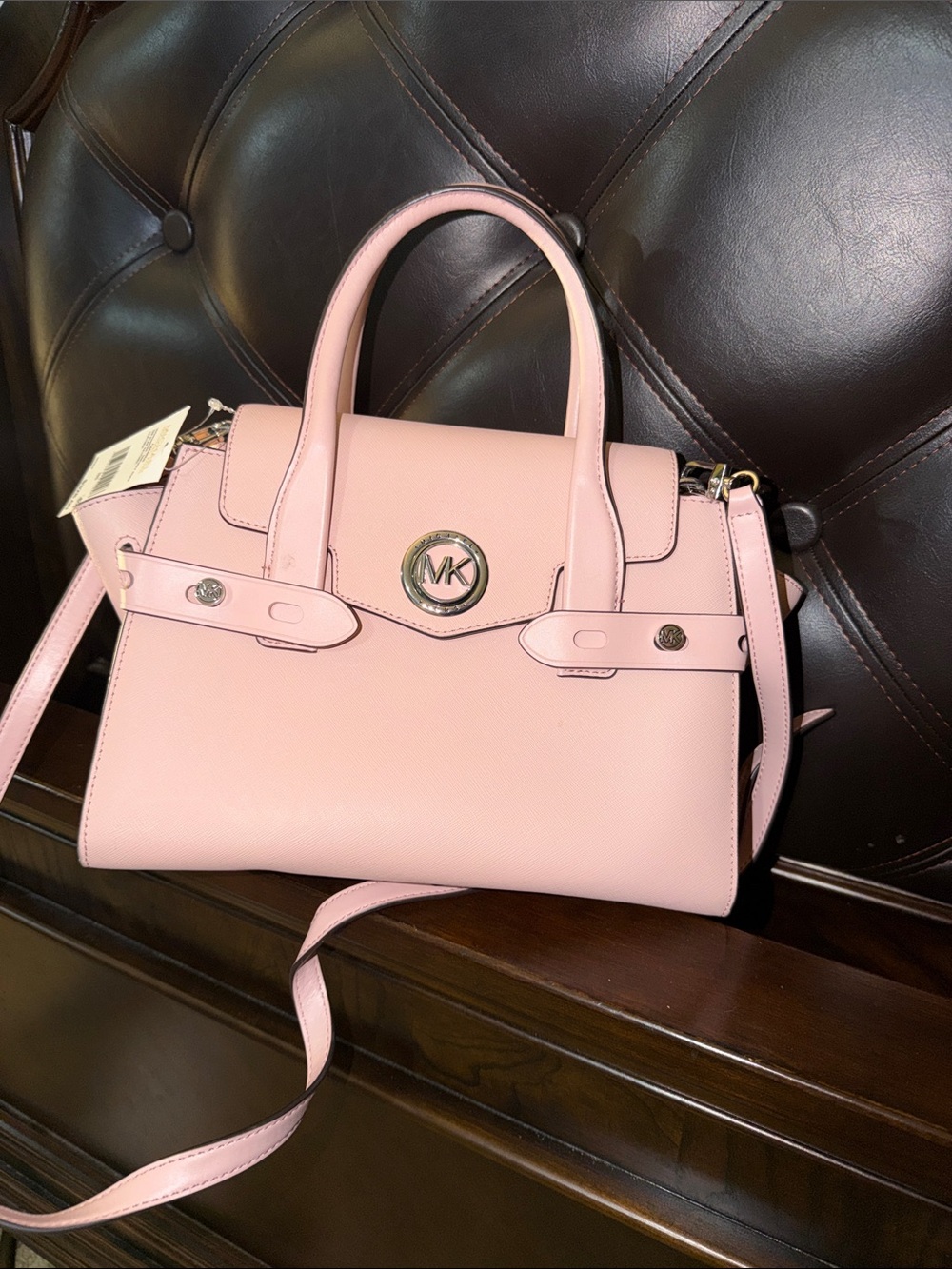 Michael Kors Blush Leather Satchel with Adjustable Crossbody Strap